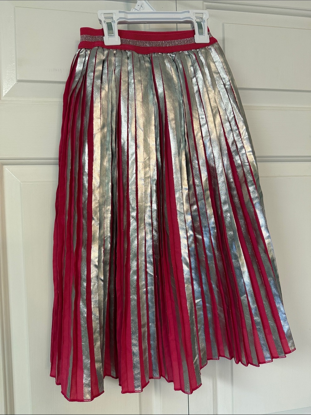 Disney Metallic Silver and Pink Pleated Midi Skirt